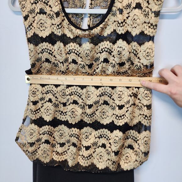Vintage Y2K Gold Lace Banded Mini Dress Size S Bodycon Sleeveless Evening Glam - Picture 11 of 14